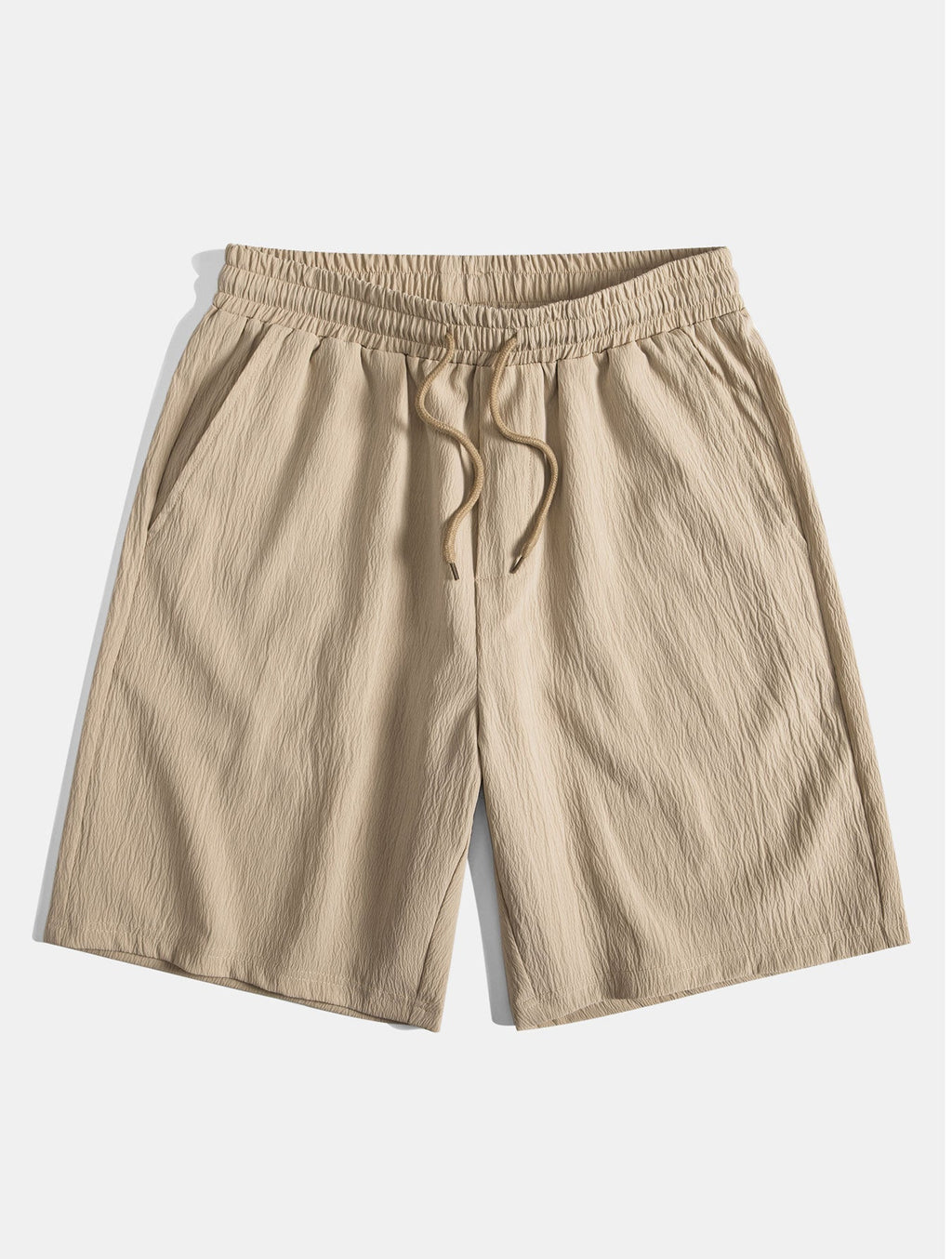 Geometric Jacquard Eyelet Cuban Shirt & Crinkled Textured Drawstring Shorts