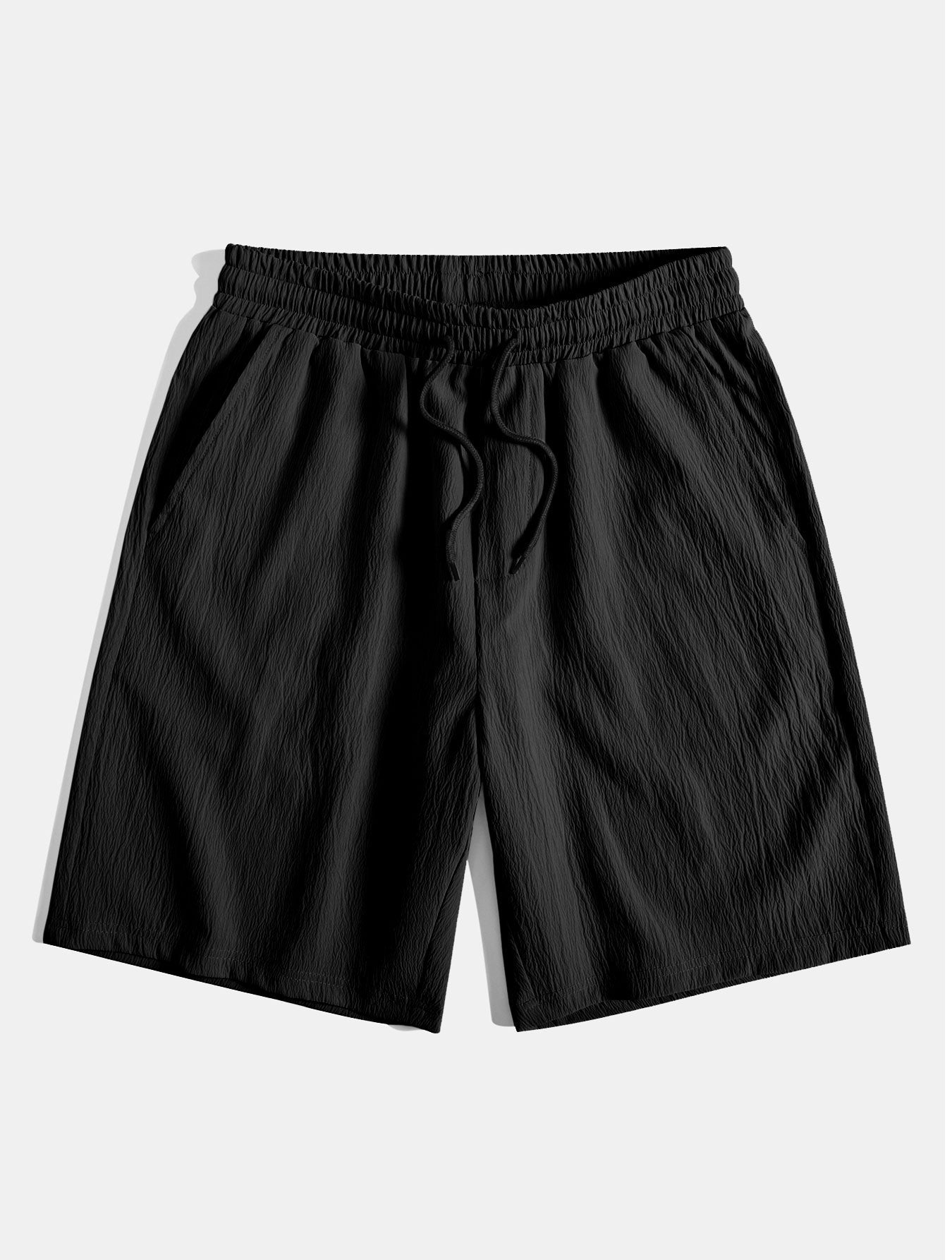 Geometric Jacquard Eyelet Cuban Shirt & Crinkled Textured Drawstring Shorts