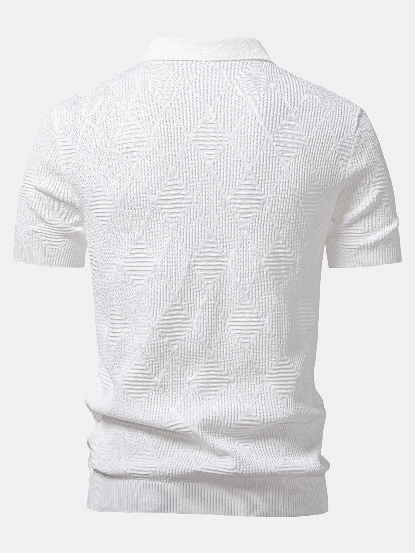 Rhombus Textured Zip Up Knitted Polo Shirt & Slim Fit Tapered Trousers