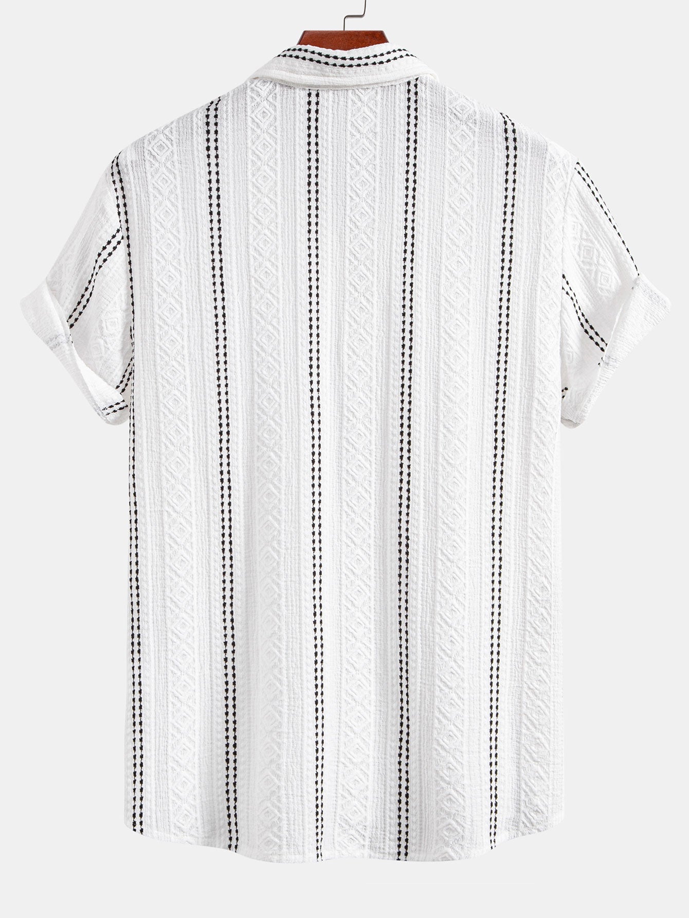 Geometric Striped Jacquard Button Up Shirt & Straight Leg Linen Pants