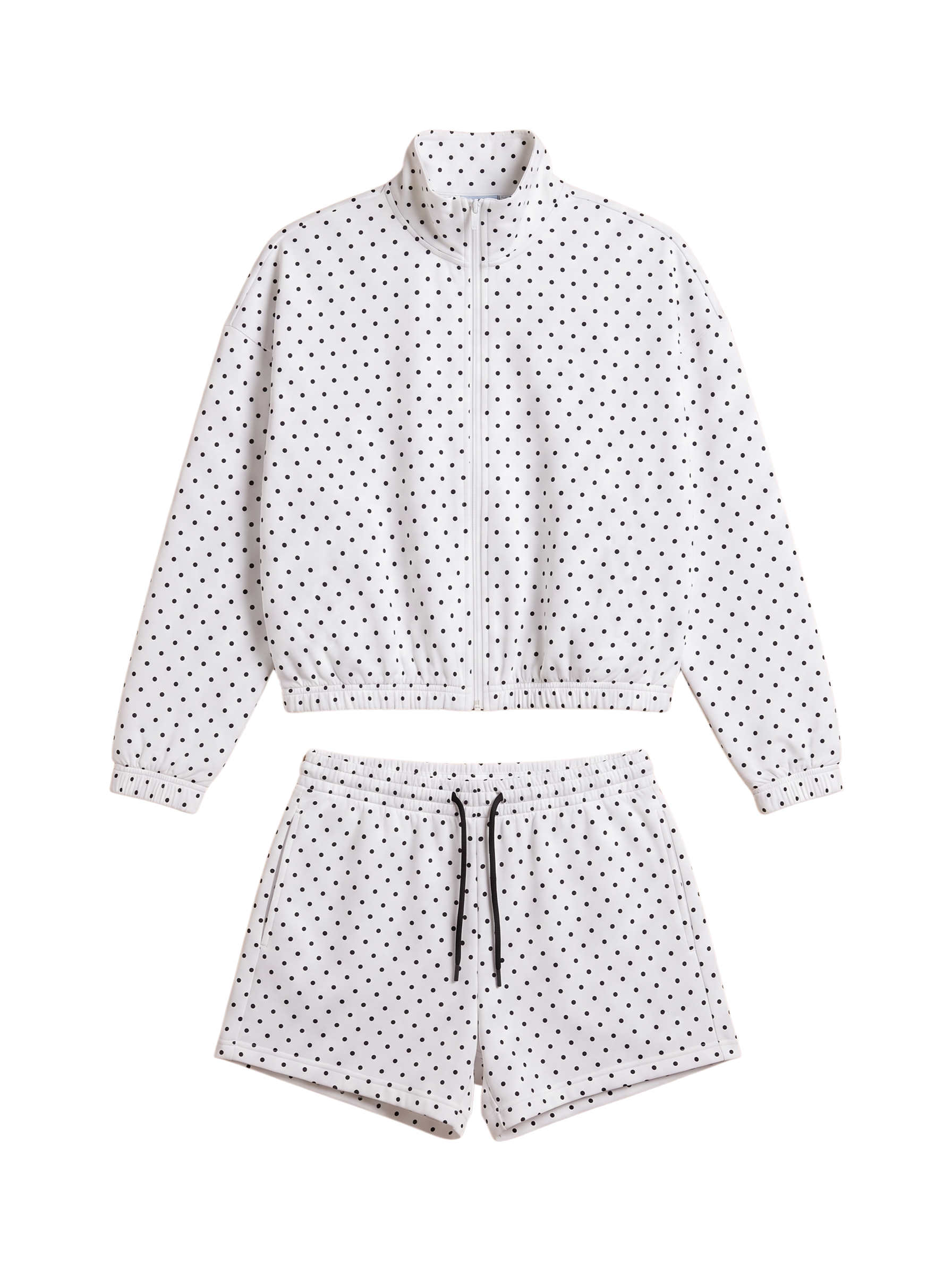 Polka Dot High Neck Zip Up Set