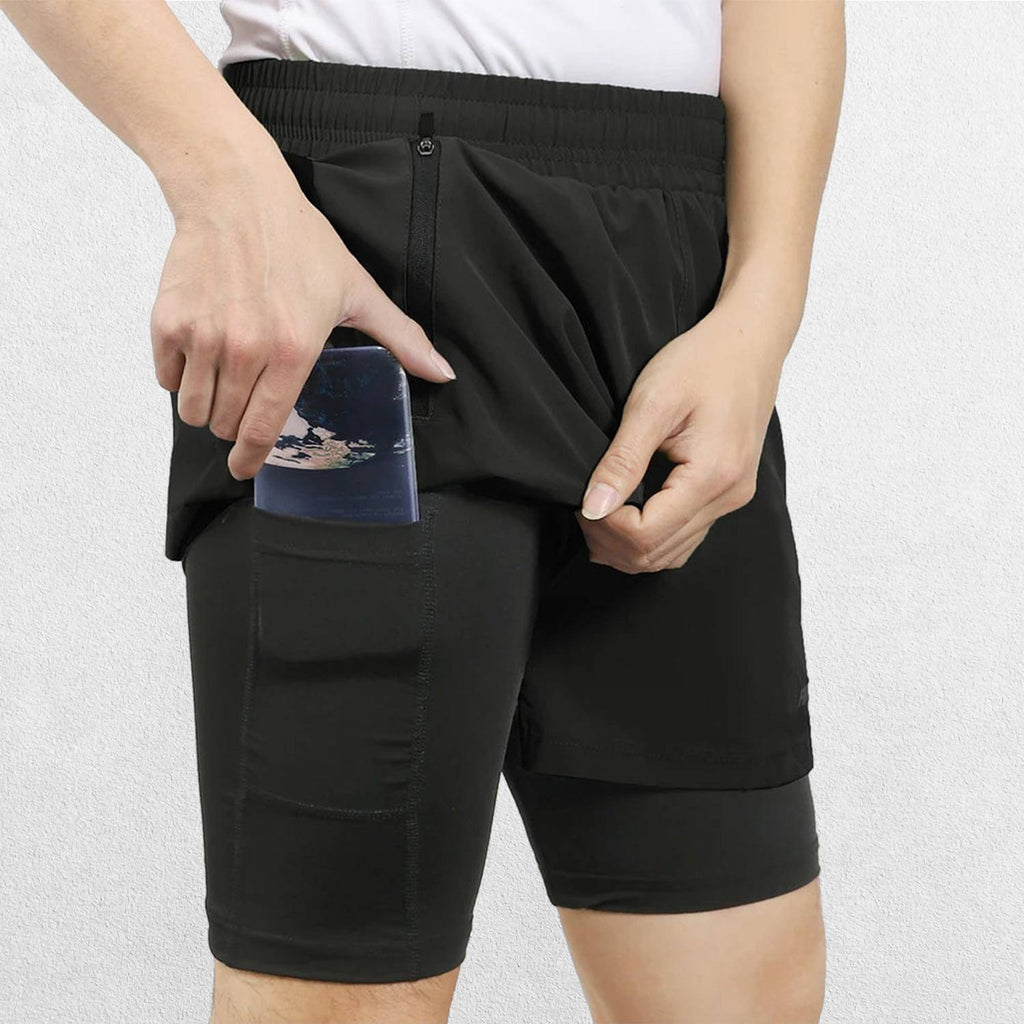 Men's 2-in-1 Breathable Gym Shorts with Zip Pockets