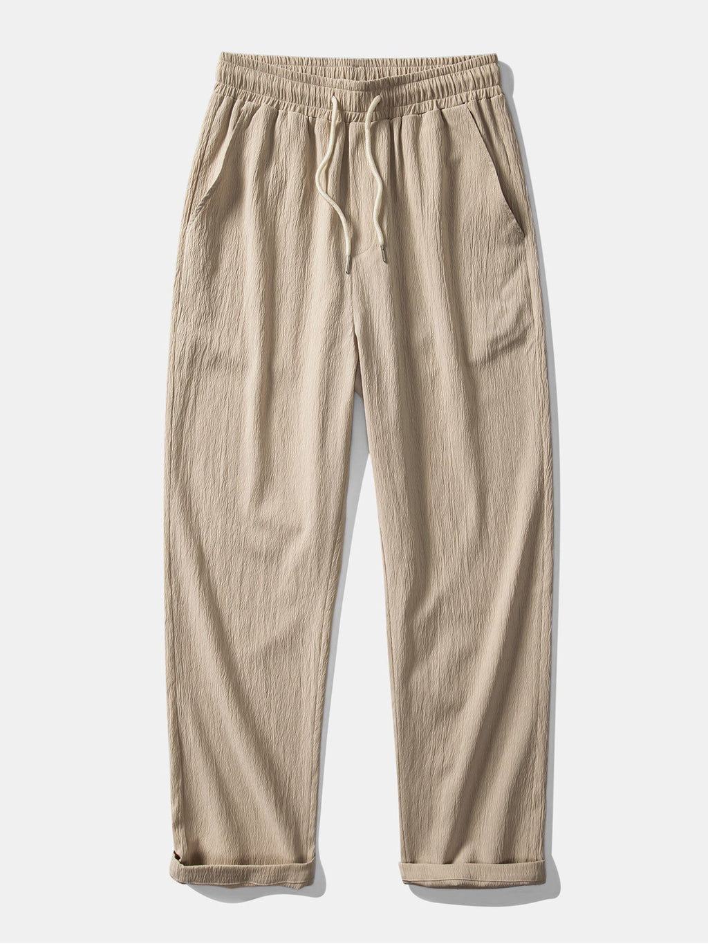 Geometric Jacquard Eyelet Cuban Shirt & Crinkle Textured Straight Leg Pants