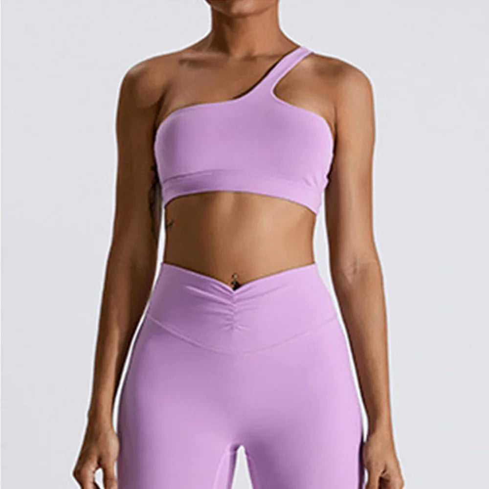 One-Shoulder Sports Bra - Women's High-Support Yoga Vest