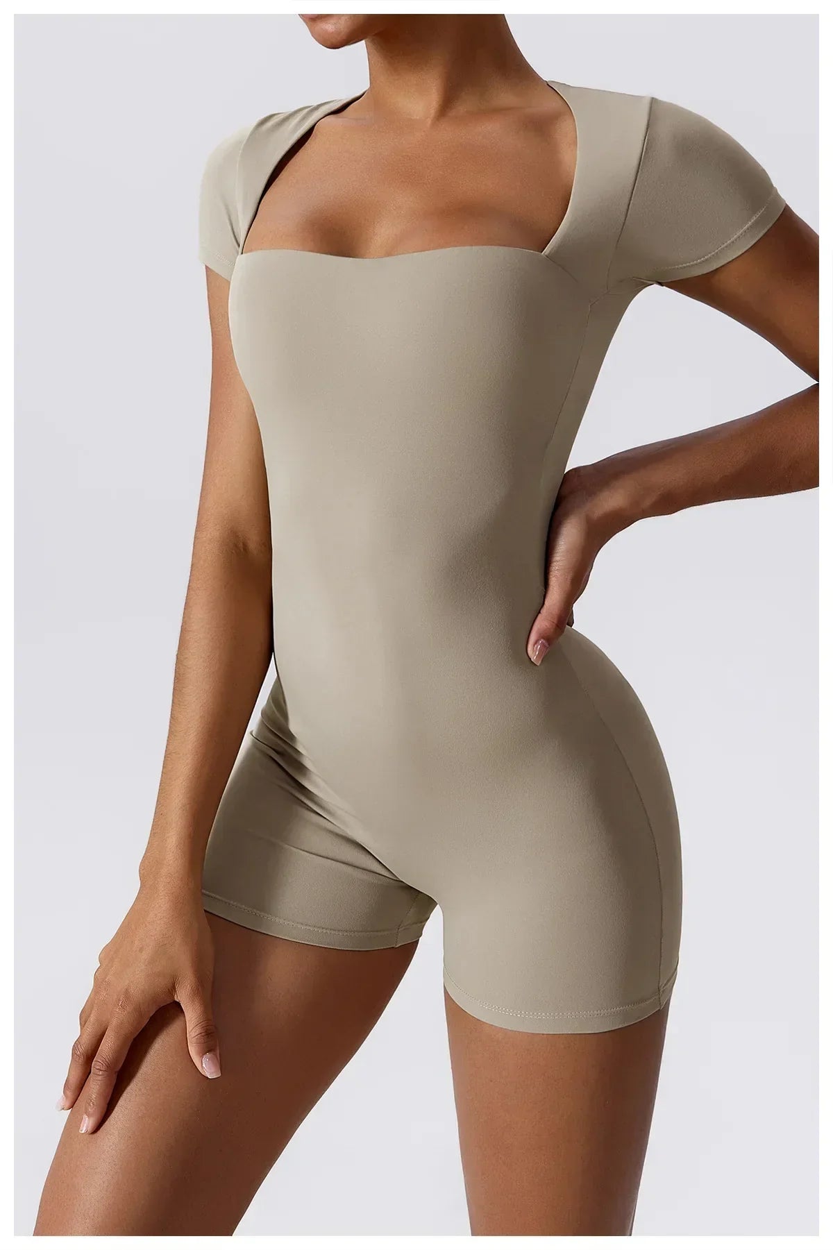 Short Sleeve One-Piece Yoga Suit - Women's Push-Up Bodysuit