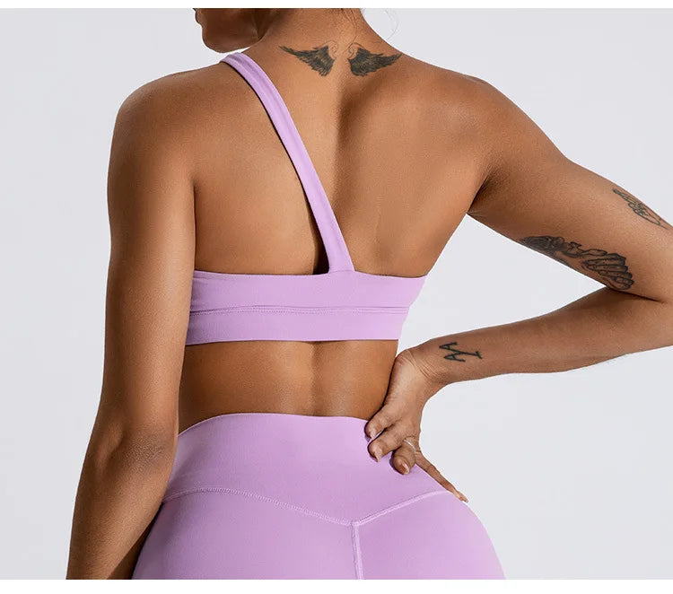 One-Shoulder Sports Bra - Women's High-Support Yoga Vest