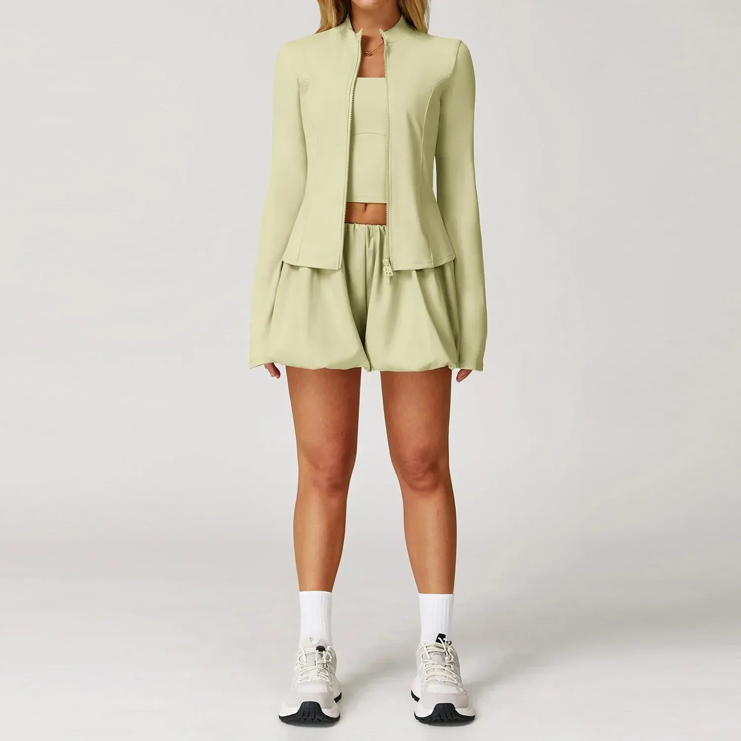 2/3-Piece Yoga Set - Jacket, Bra & Shorts Tracksuit