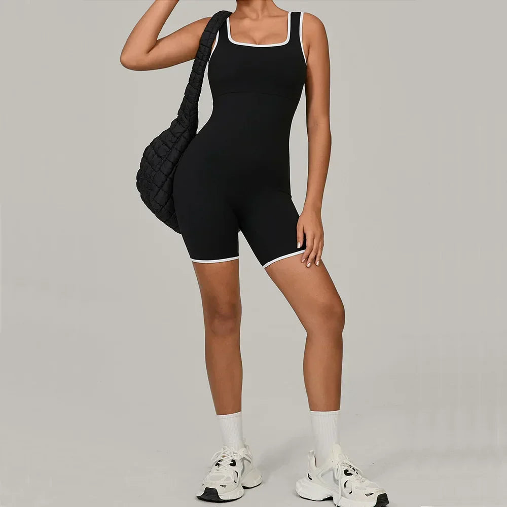 Color-Block Sleeveless Romper - Women's Quick-Dry Yoga Jumpsuit