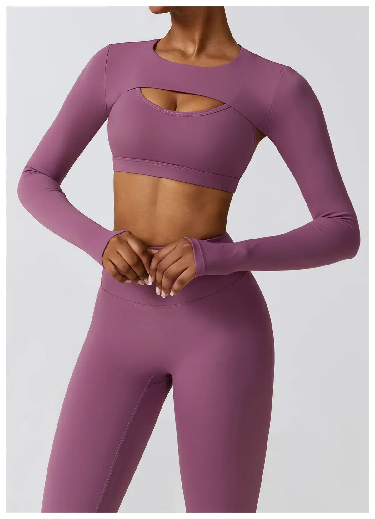 2/3-Piece Activewear Set - Leggings, Bra & Long Sleeve Top