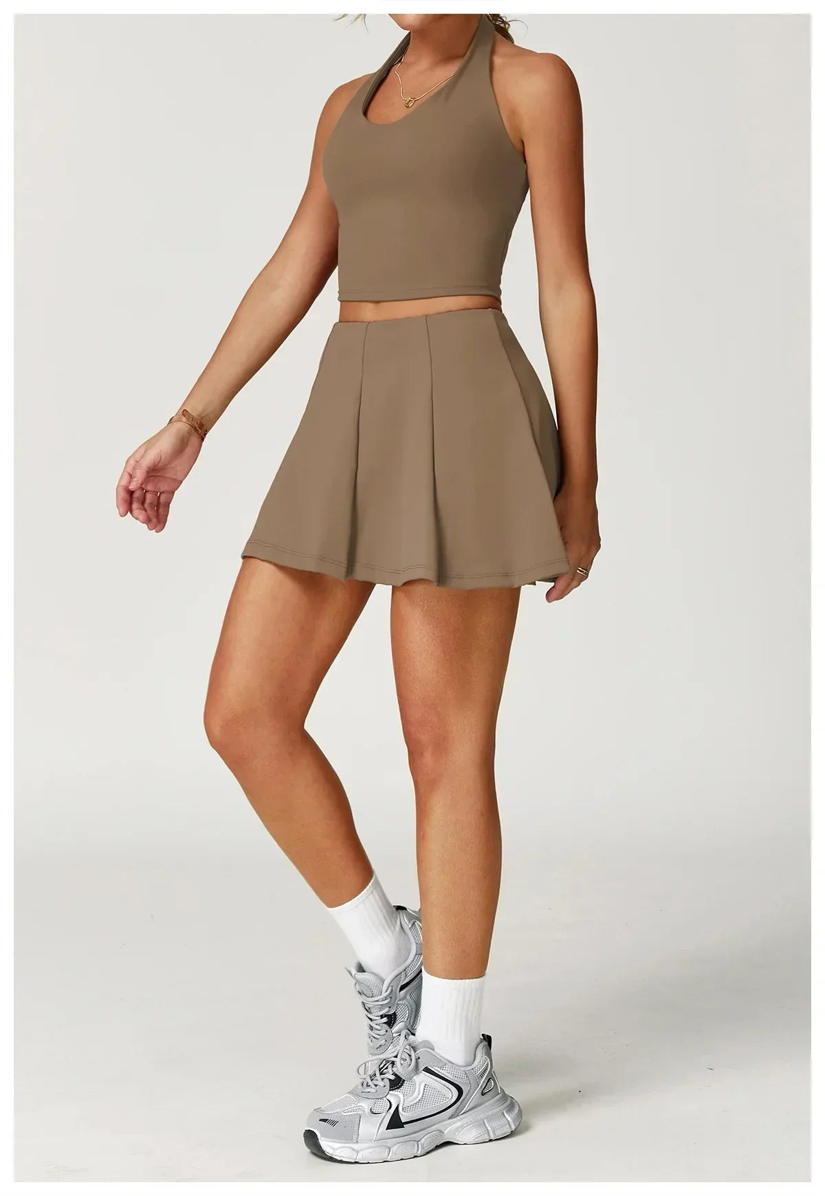 2-Piece Halter Bra & Skirt Set - Women's Fitness Tracksuit