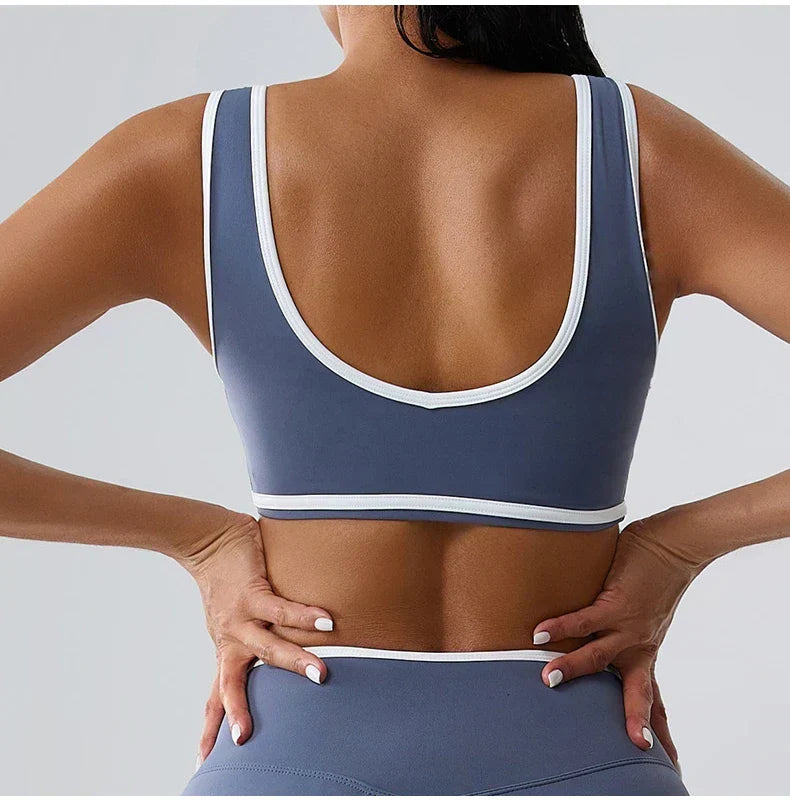 Patchwork Push-Up Sports Bra - Breathable Tank Crop Top