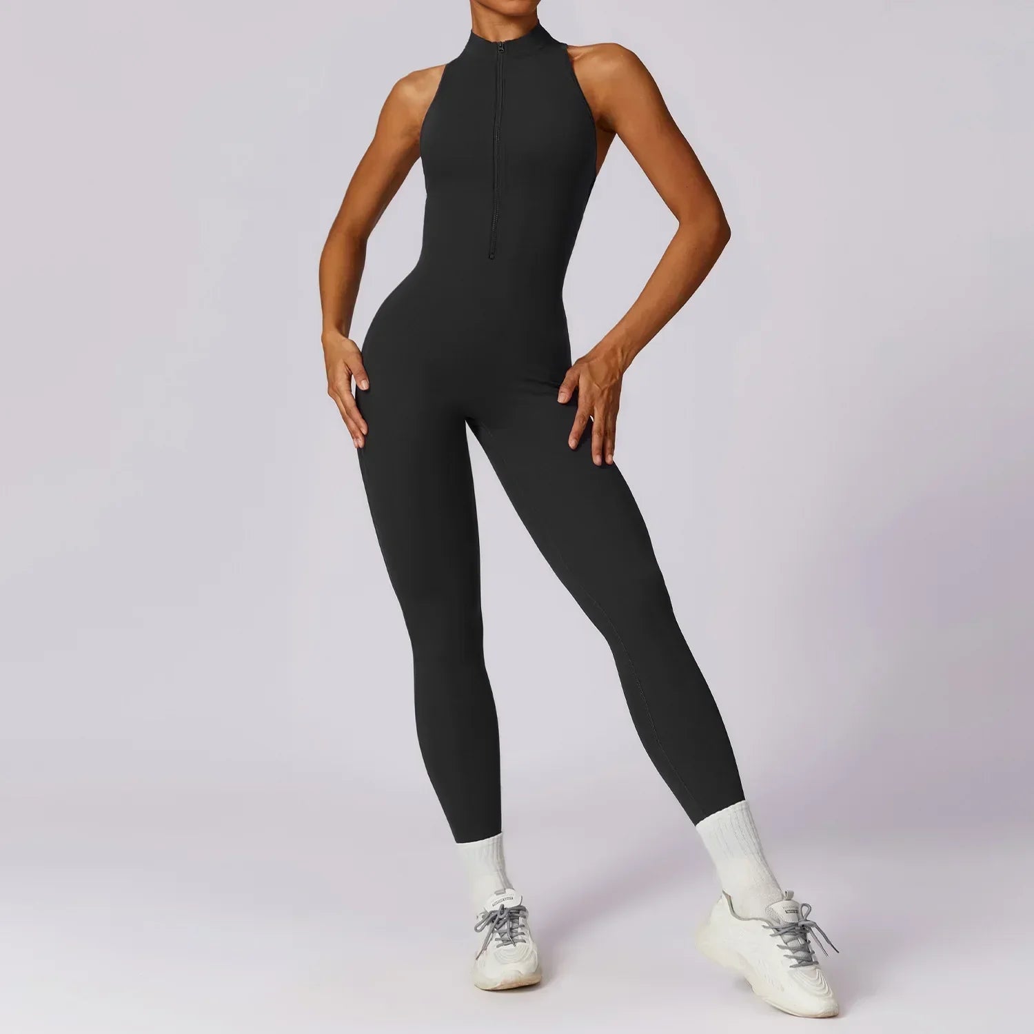 Zip-Front Yoga Jumpsuit - Women's Pilates & Gym Overalls