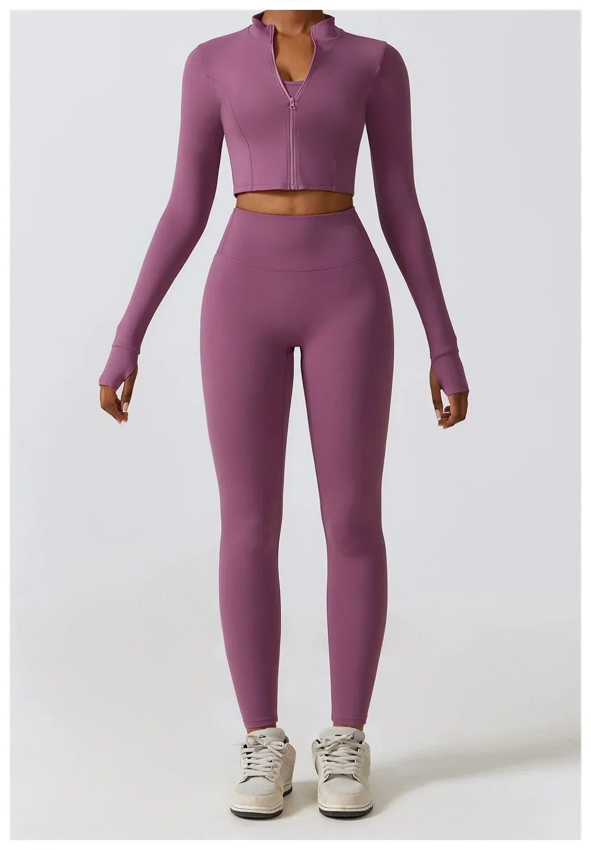 2/3-Piece Activewear Set - Leggings, Bra & Long Sleeve Top