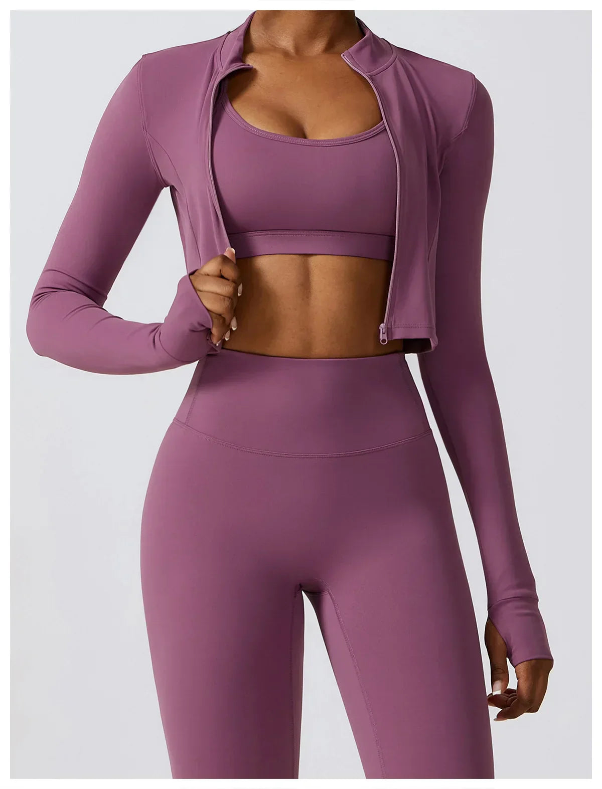 2/3-Piece Activewear Set - Leggings, Bra & Long Sleeve Top