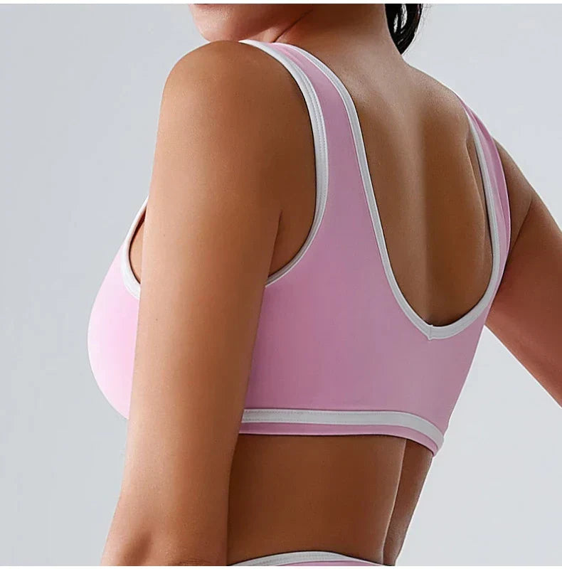 Patchwork Push-Up Sports Bra - Breathable Tank Crop Top