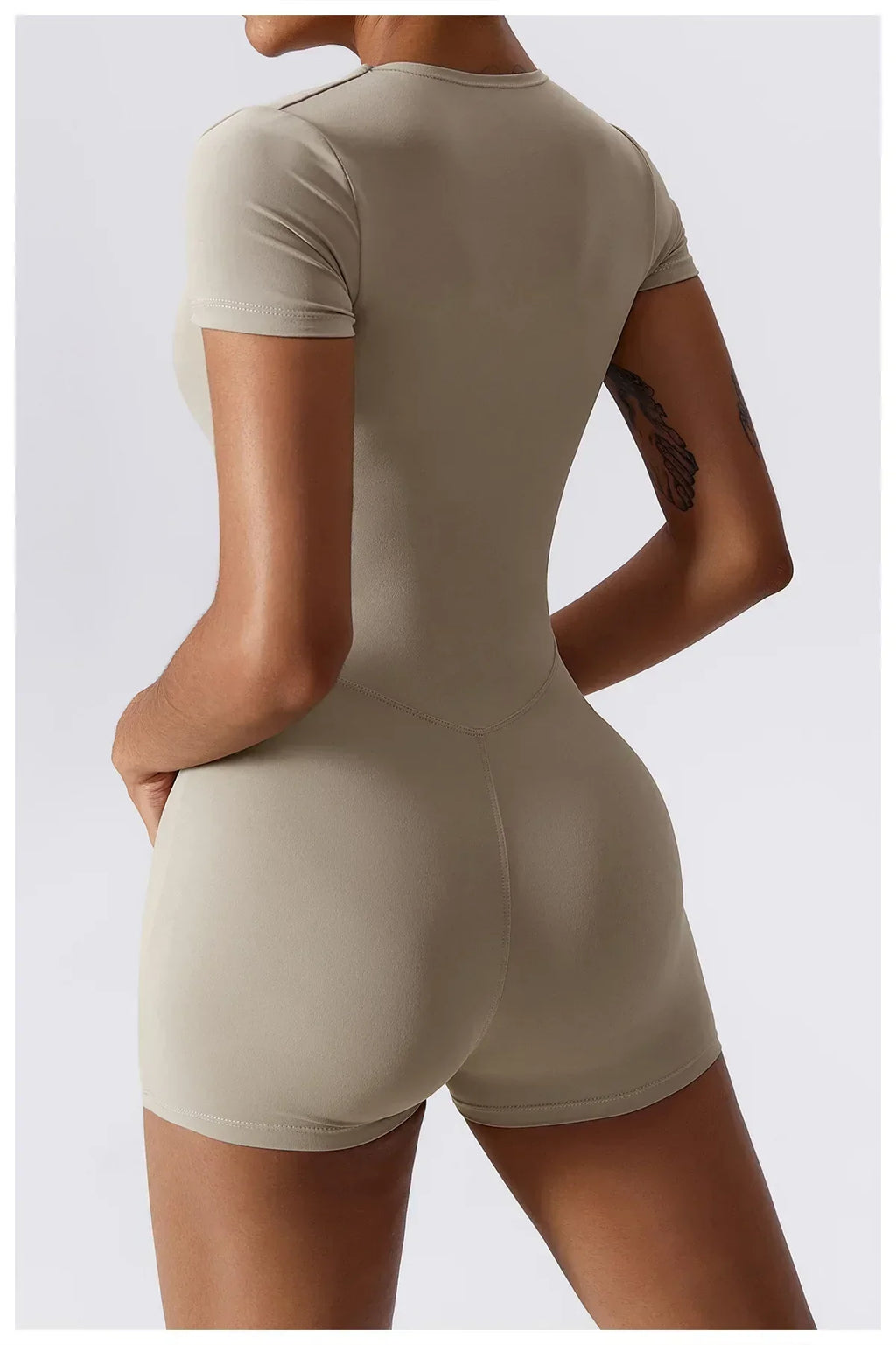 Short Sleeve One-Piece Yoga Suit - Women's Push-Up Bodysuit