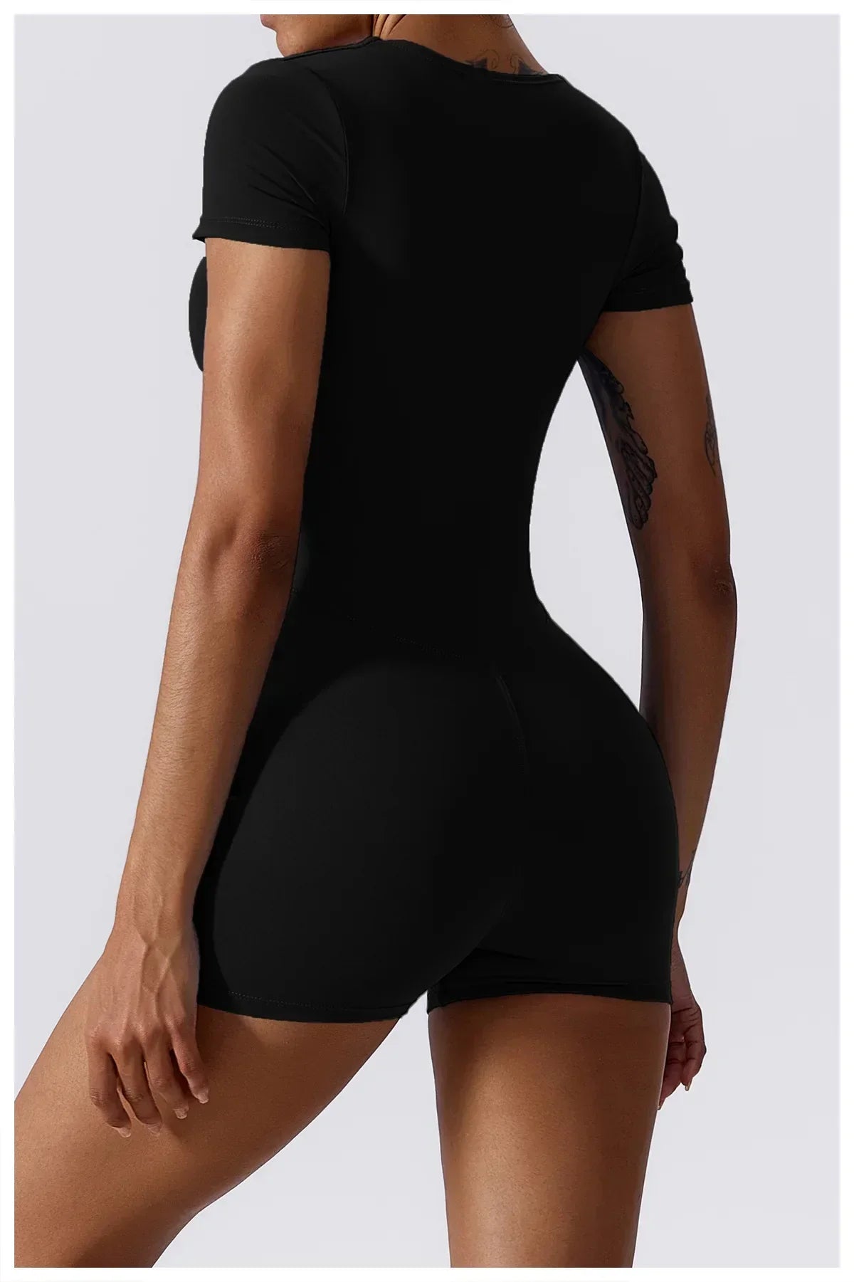 Short Sleeve One-Piece Yoga Suit - Women's Push-Up Bodysuit