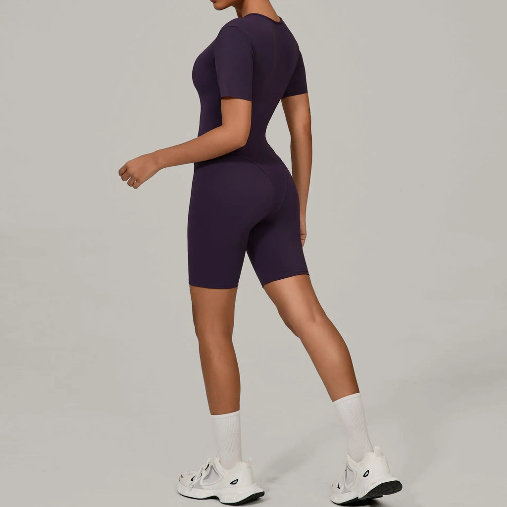Short Sleeve Summer Romper - Women's Push-Up Yoga Bodysuit