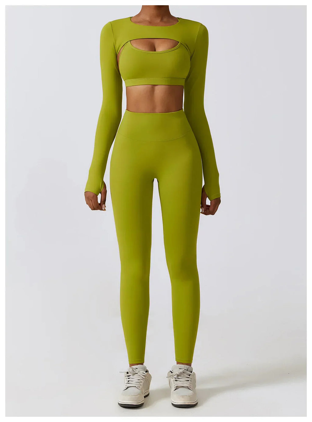 2/3-Piece Activewear Set - Leggings, Bra & Long Sleeve Top