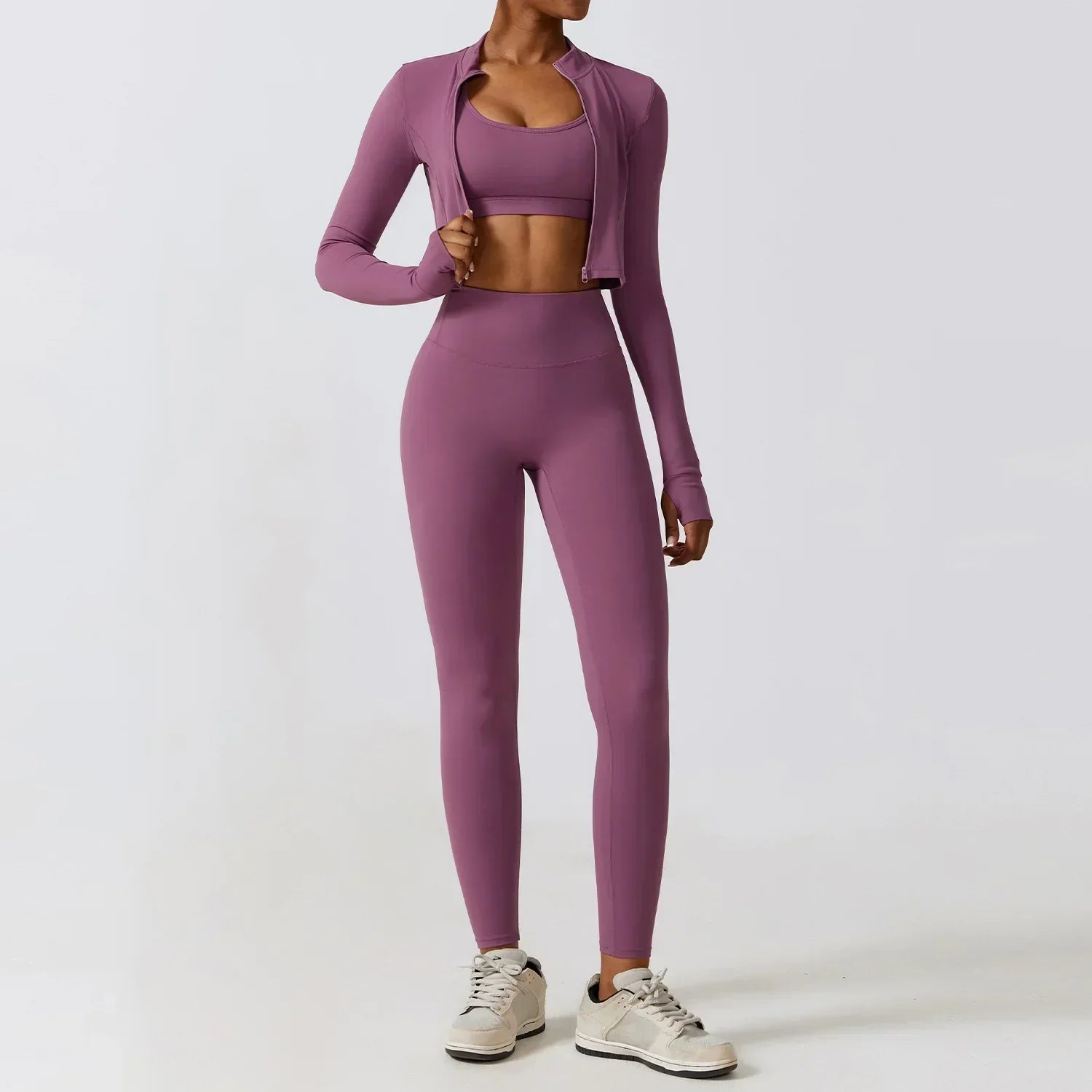 2/3-Piece Activewear Set - Leggings, Bra & Long Sleeve Top