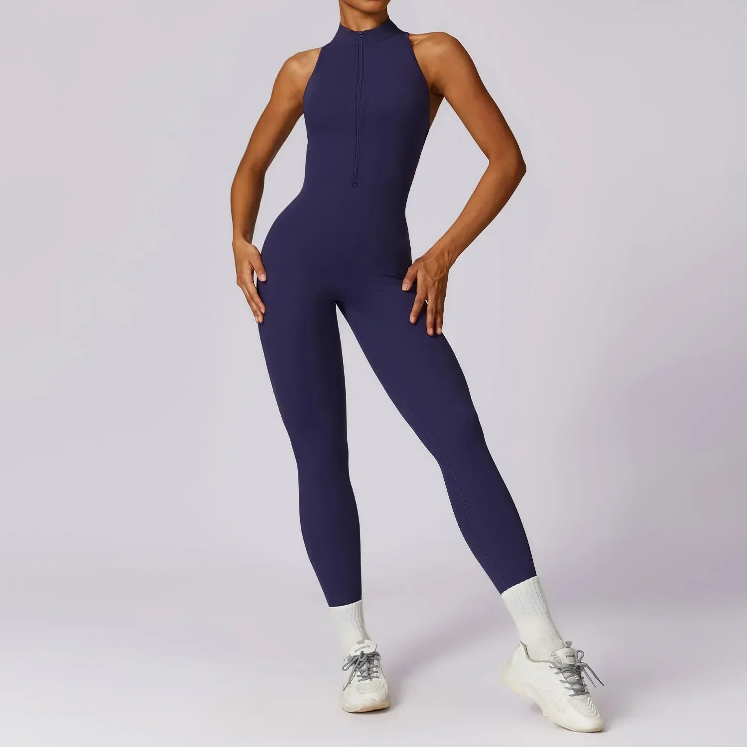 Zip-Front Yoga Jumpsuit - Women's Pilates & Gym Overalls