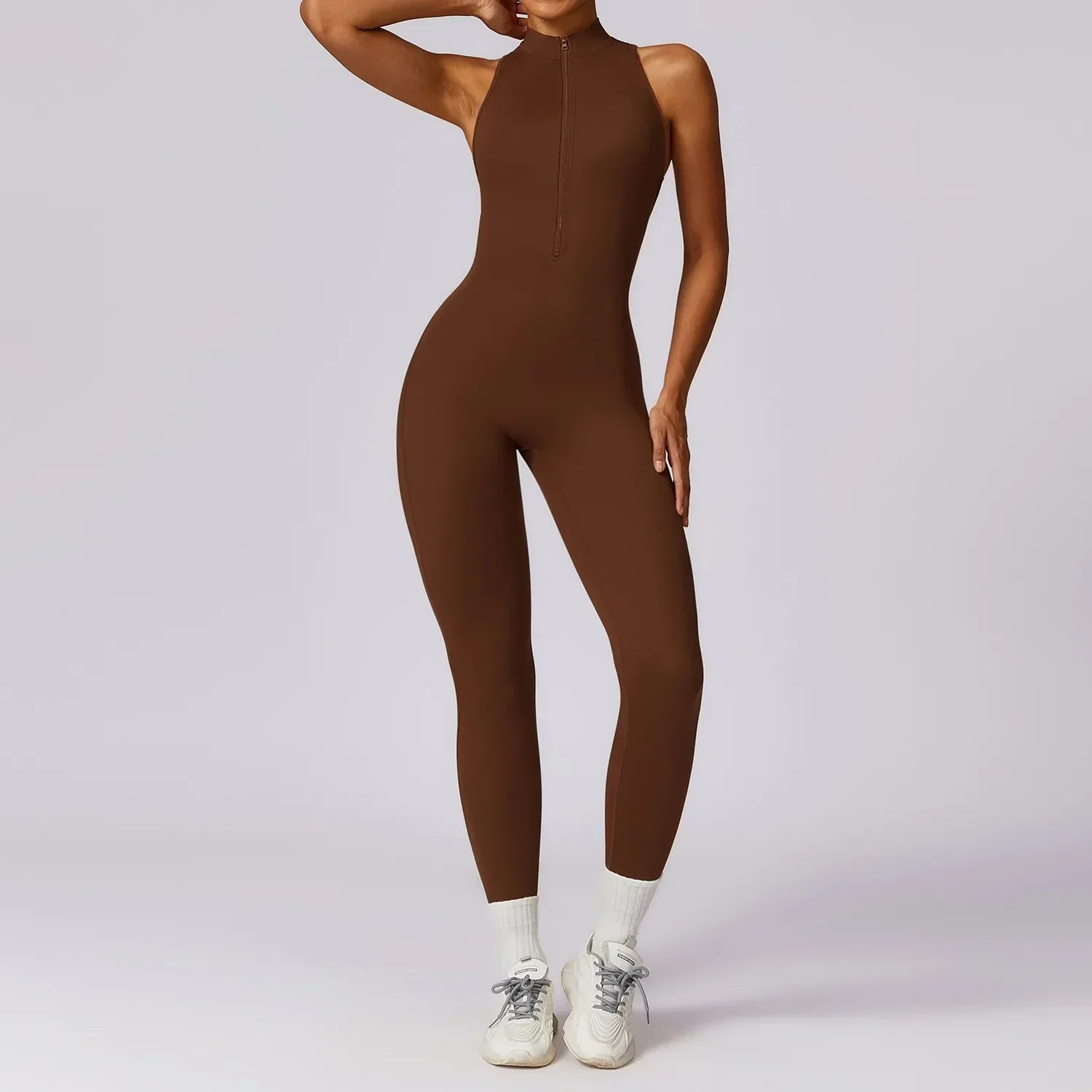 Zip-Front Yoga Jumpsuit - Women's Pilates & Gym Overalls