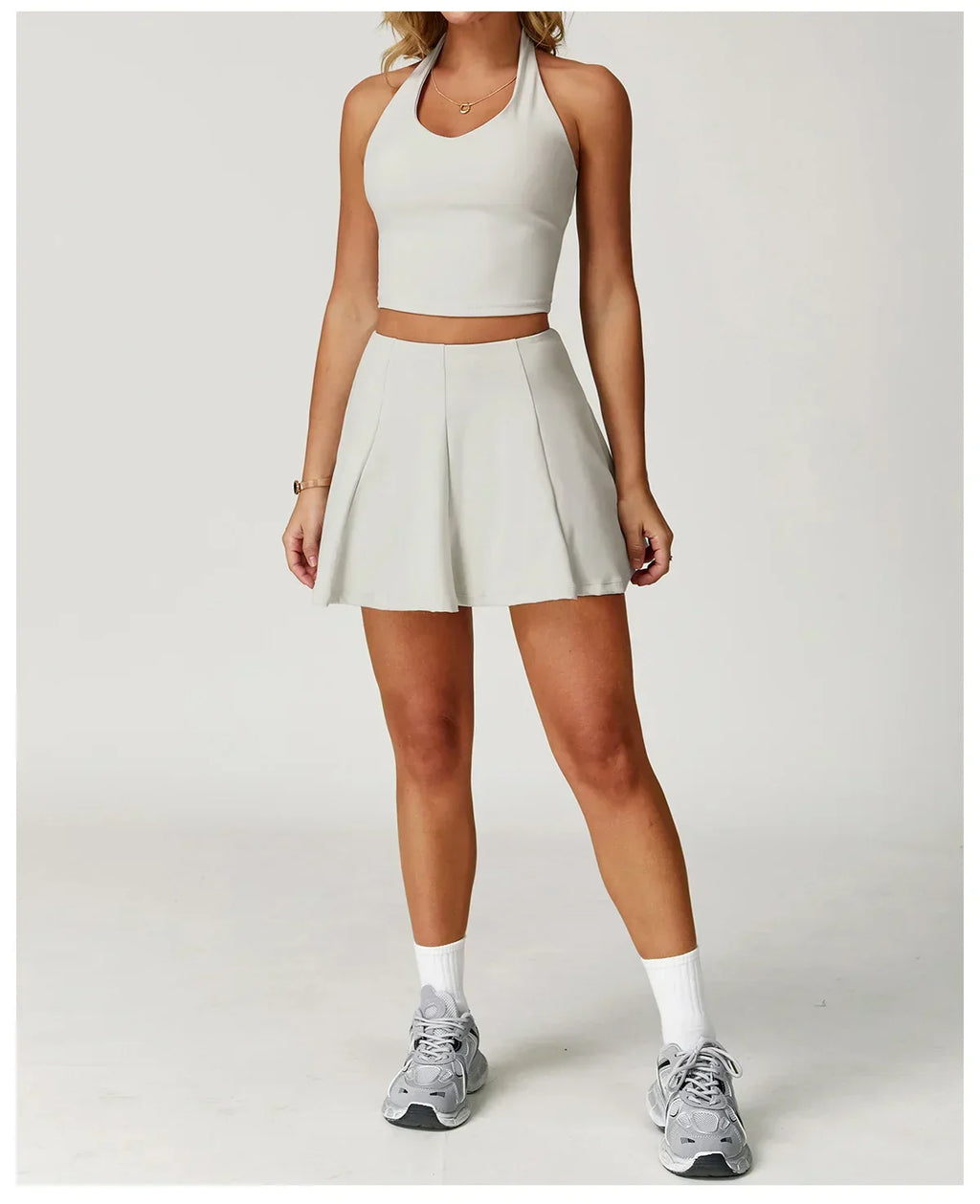 2-Piece Halter Bra & Skirt Set - Women's Fitness Tracksuit