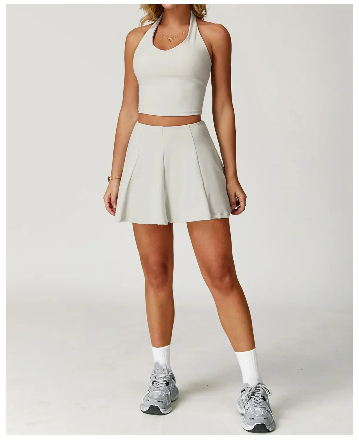 2-Piece Halter Bra & Skirt Set - Women's Fitness Tracksuit