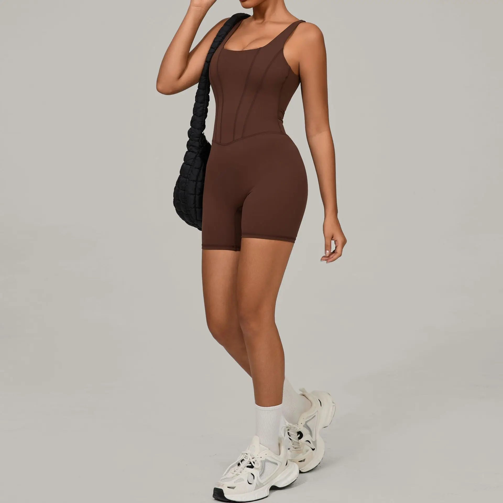 Backless Bodycon Romper - Women's Push-Up Workout Jumpsuit