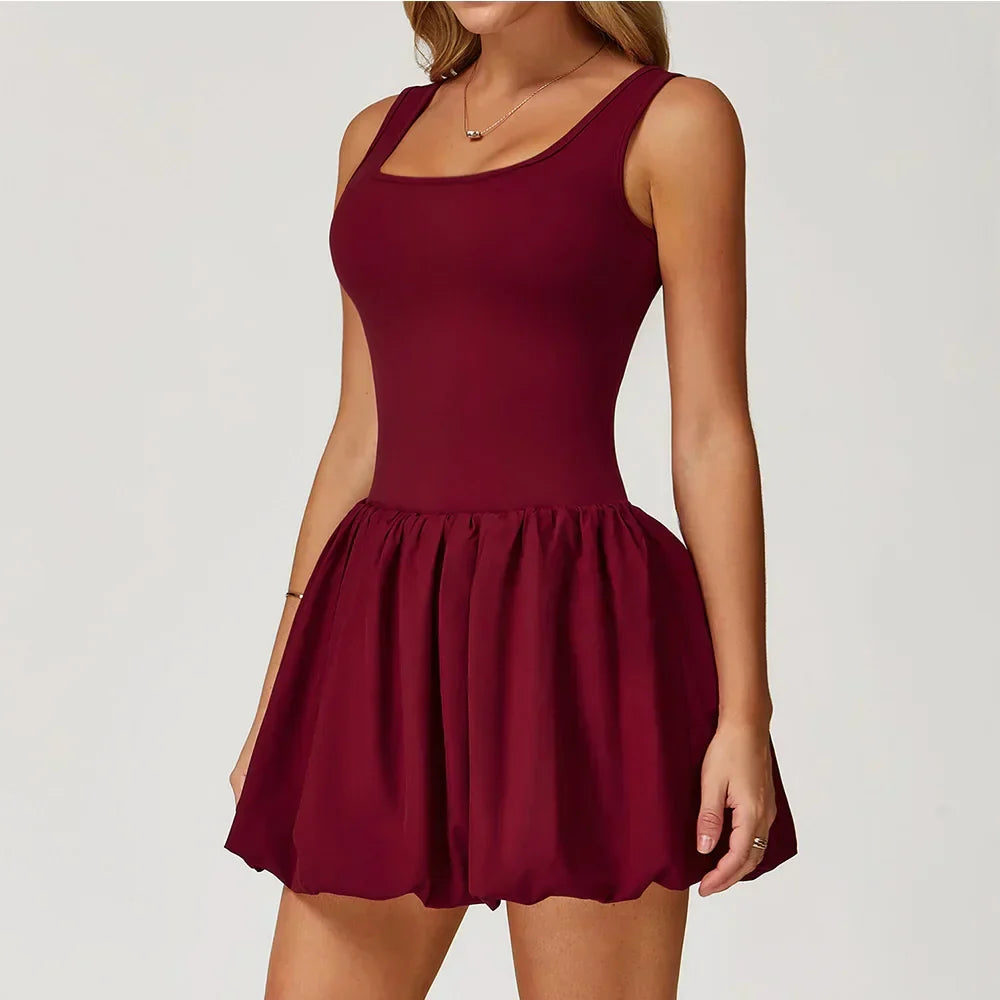 One-Piece Sports Dress Romper - Women's Push-Up Yoga Jumpsuit