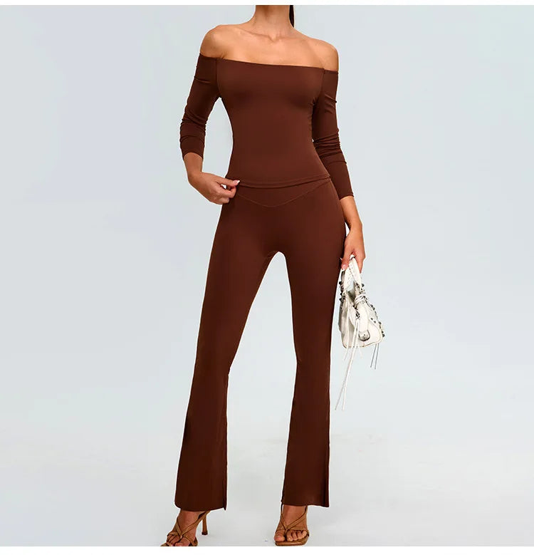2-Piece Tracksuit Set - High-Waist Leggings & Long Sleeve Top