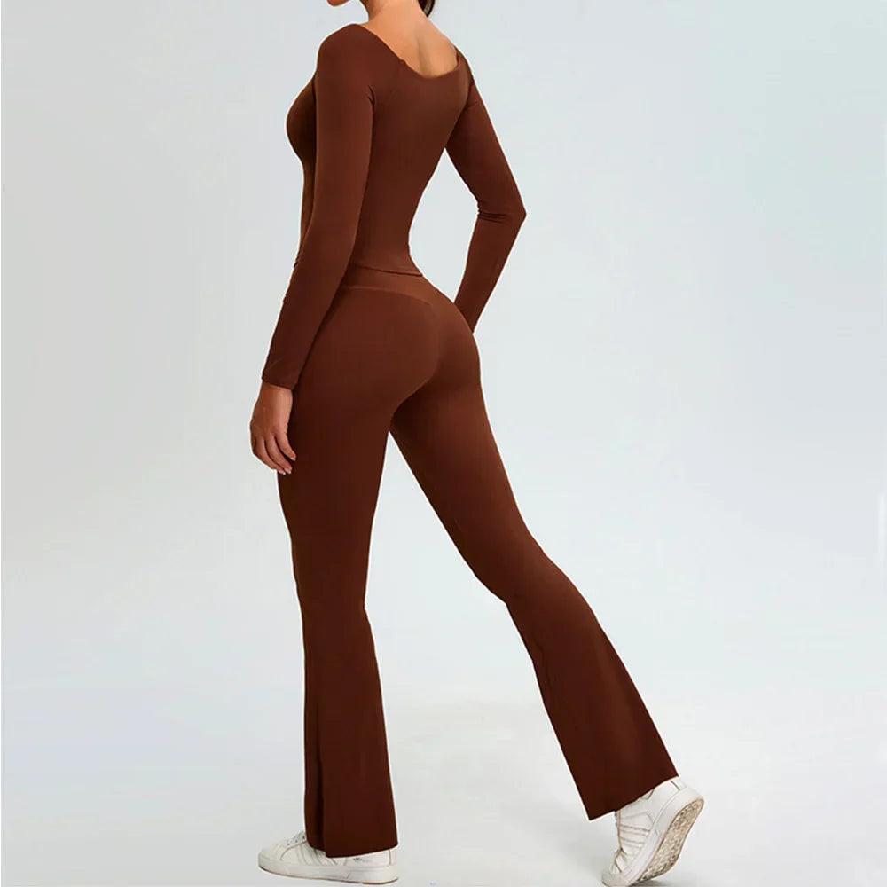 2-Piece Tracksuit Set - High-Waist Leggings & Long Sleeve Top
