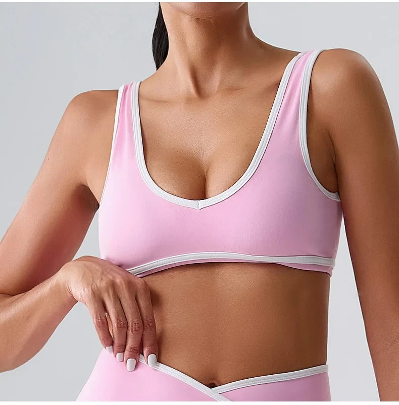 Patchwork Push-Up Sports Bra - Breathable Tank Crop Top