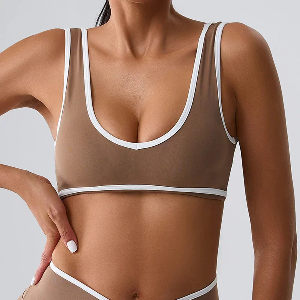 Patchwork Push-Up Sports Bra - Breathable Tank Crop Top