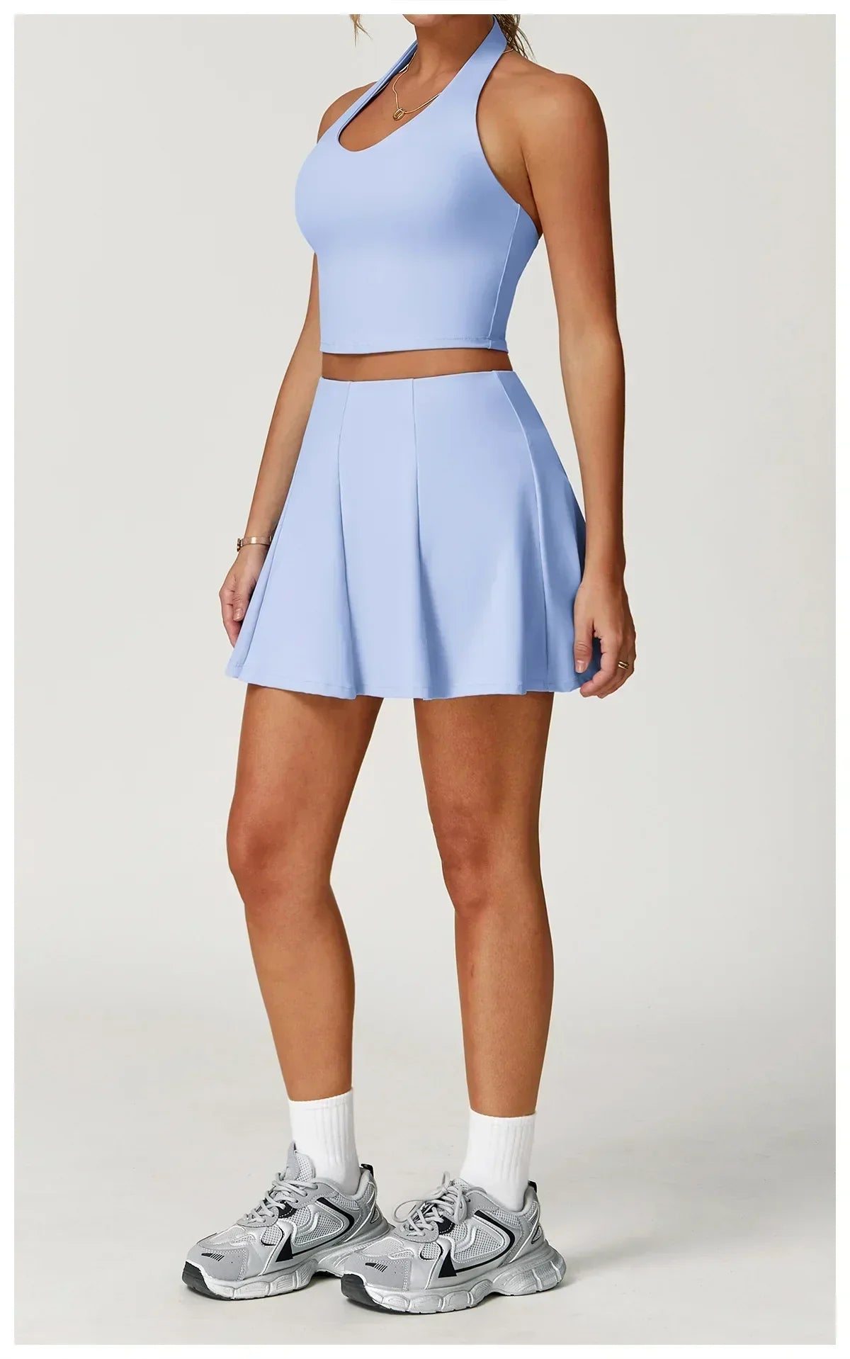2-Piece Halter Bra & Skirt Set - Women's Fitness Tracksuit