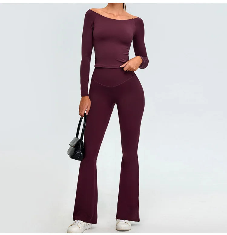 2-Piece Tracksuit Set - High-Waist Leggings & Long Sleeve Top