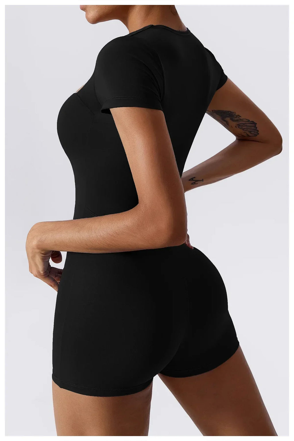 Short Sleeve One-Piece Yoga Suit - Women's Push-Up Bodysuit