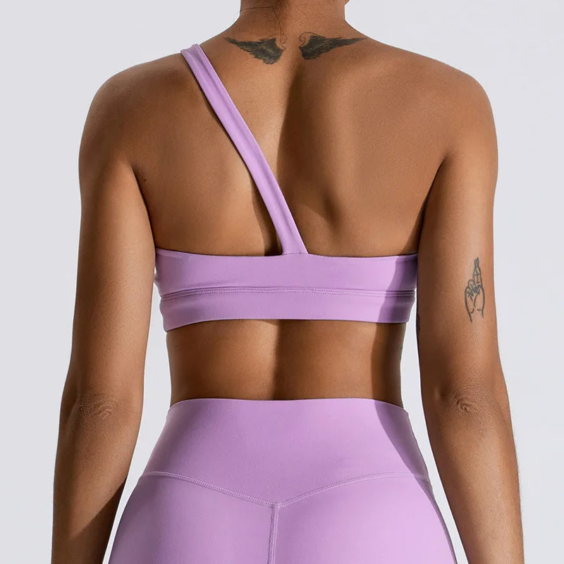 One-Shoulder Sports Bra - Women's High-Support Yoga Vest