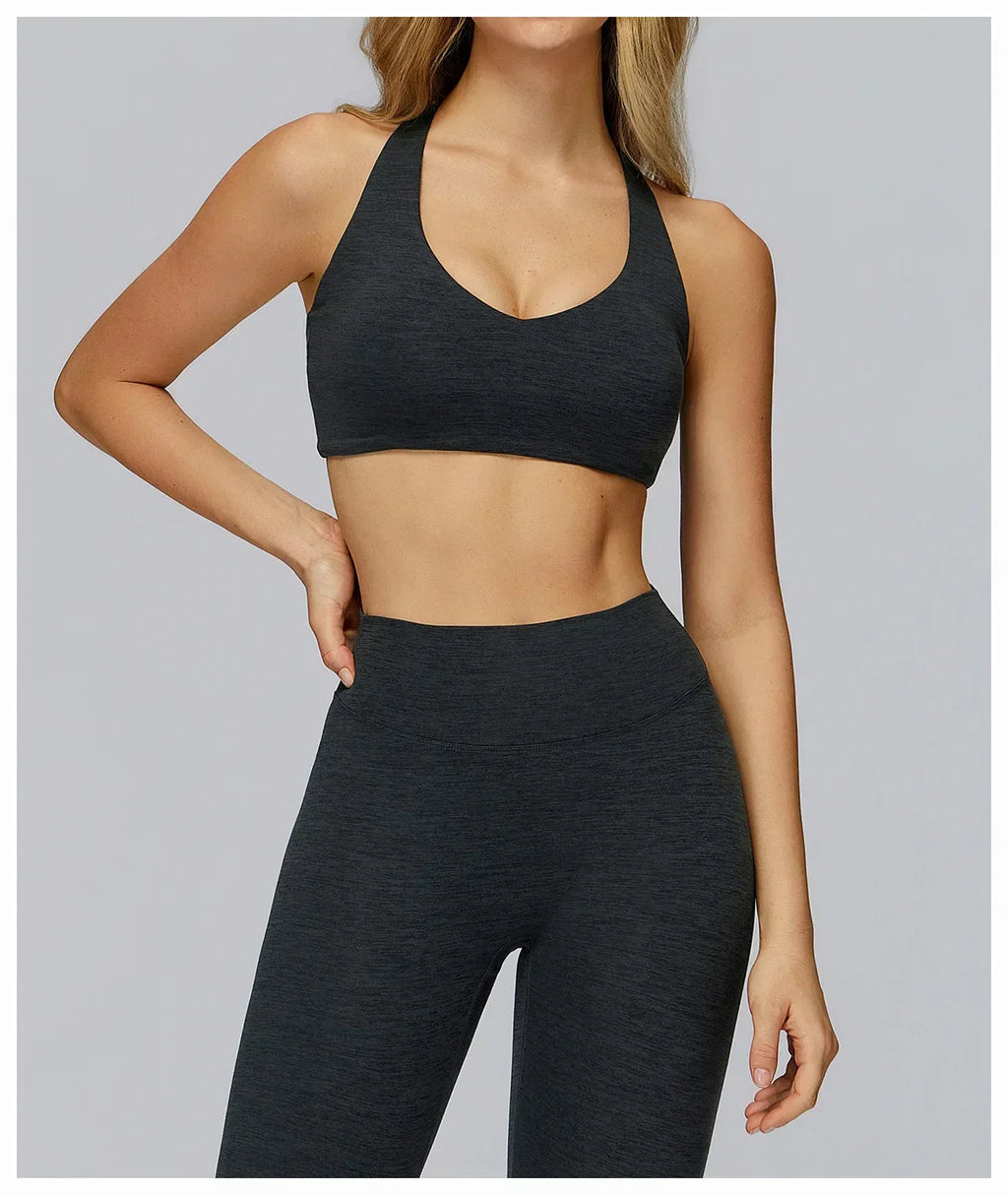 V-Neck Sports Bra with Removable Pads - Quick-Dry Push-Up