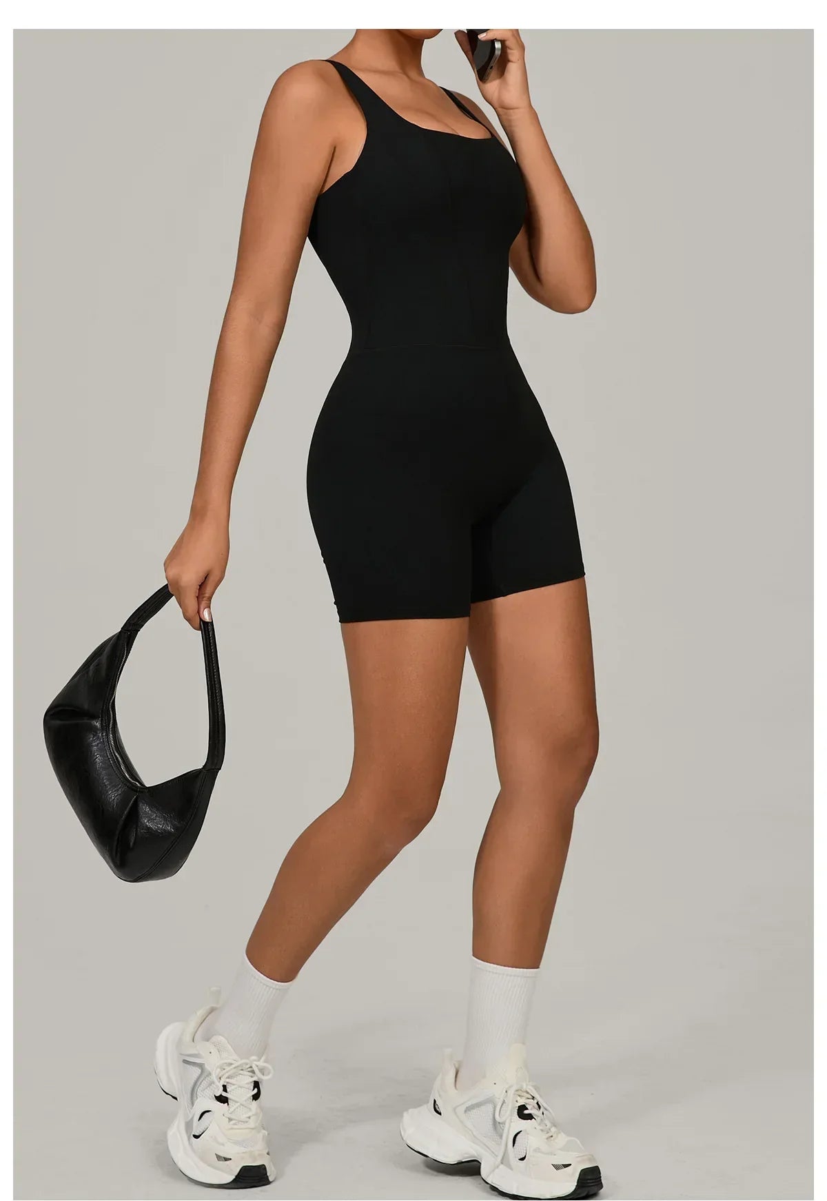 Backless Bodycon Romper - Women's Push-Up Workout Jumpsuit