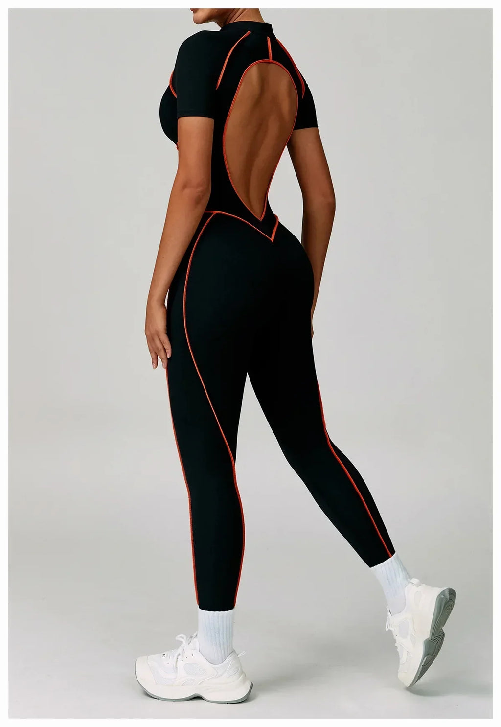 Zip-Up Short Sleeve Romper - Women's Push-Up Gym Jumpsuit