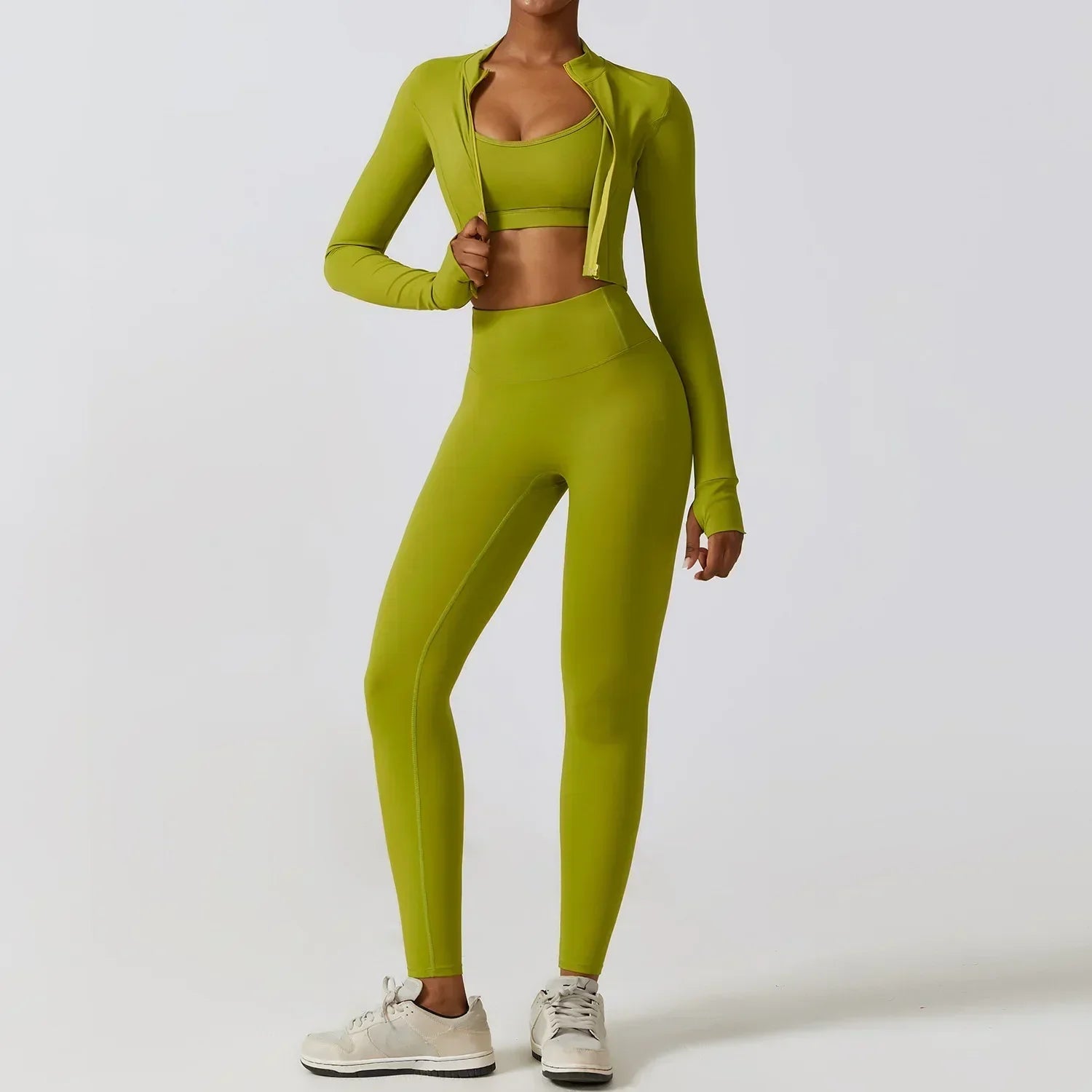 2/3-Piece Activewear Set - Leggings, Bra & Long Sleeve Top