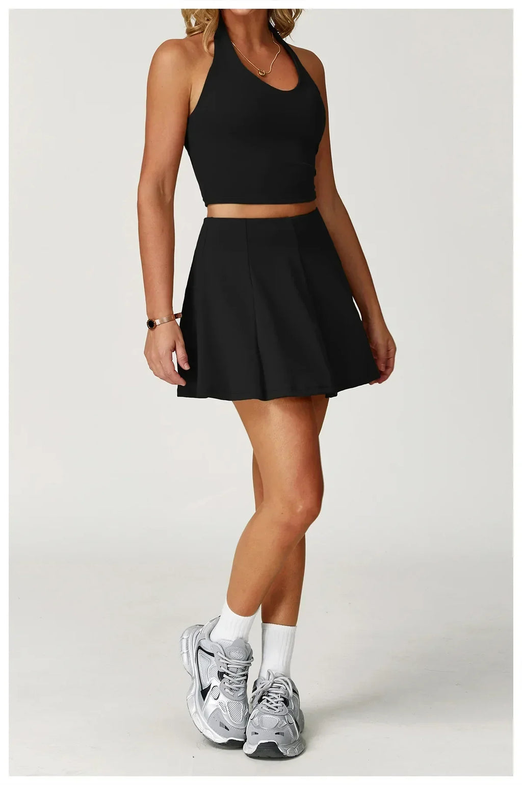 2-Piece Halter Bra & Skirt Set - Women's Fitness Tracksuit