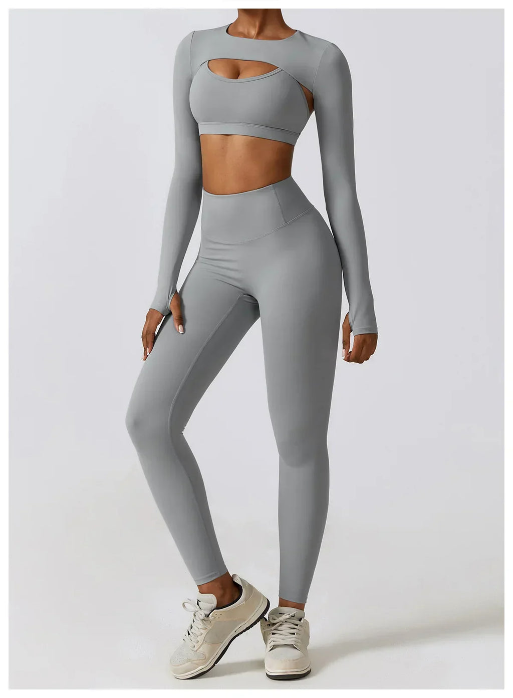 2/3-Piece Activewear Set - Leggings, Bra & Long Sleeve Top
