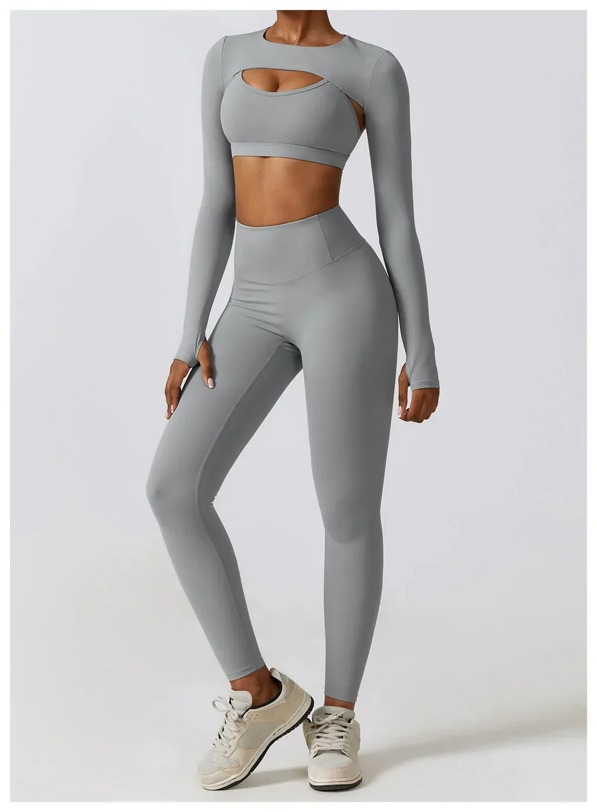 2/3-Piece Activewear Set - Leggings, Bra & Long Sleeve Top