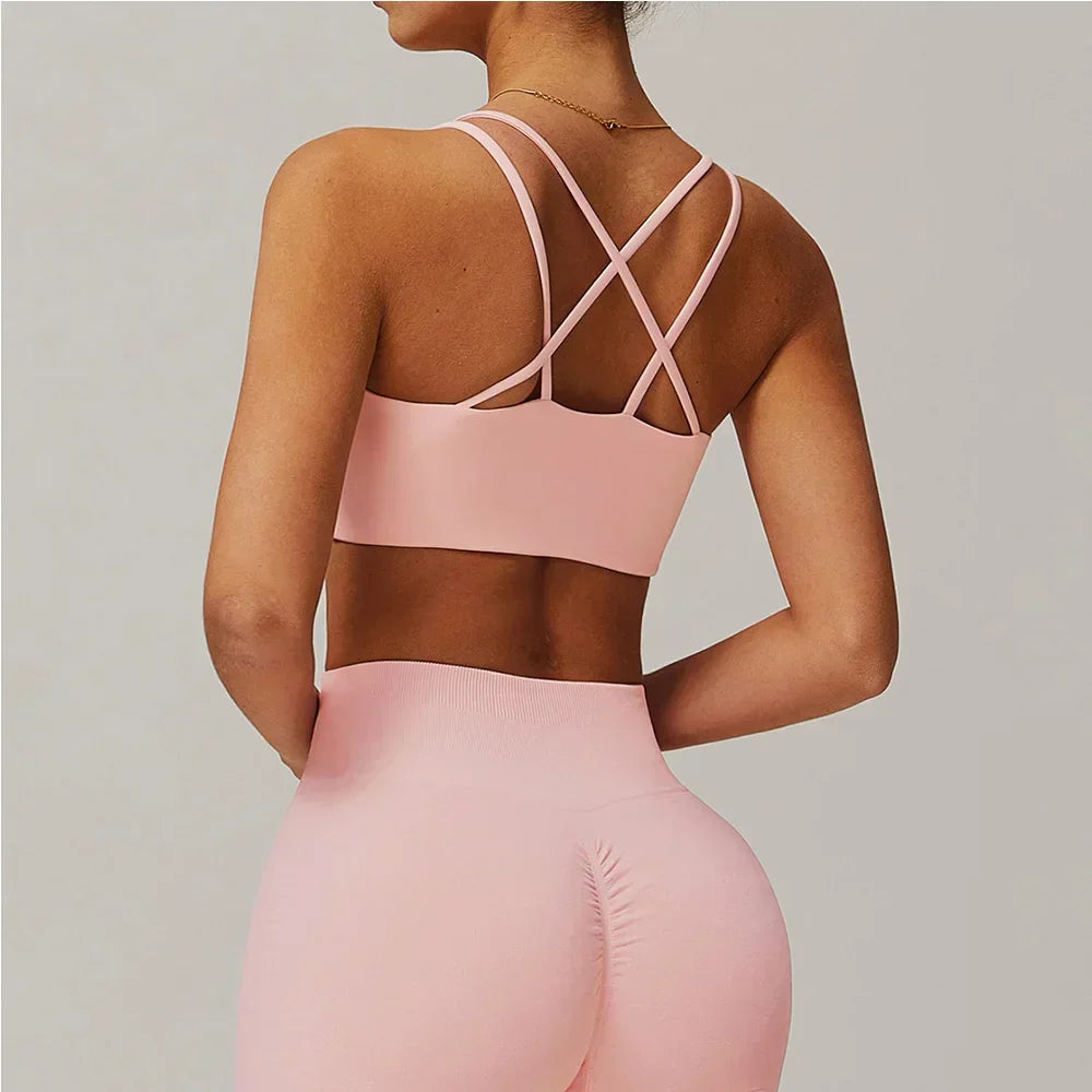 Criss-Cross Back Sports Bra - High-Support Padded Bralette