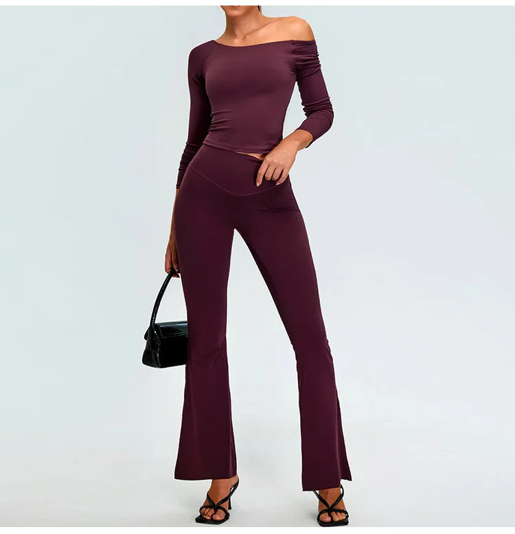 2-Piece Tracksuit Set - High-Waist Leggings & Long Sleeve Top