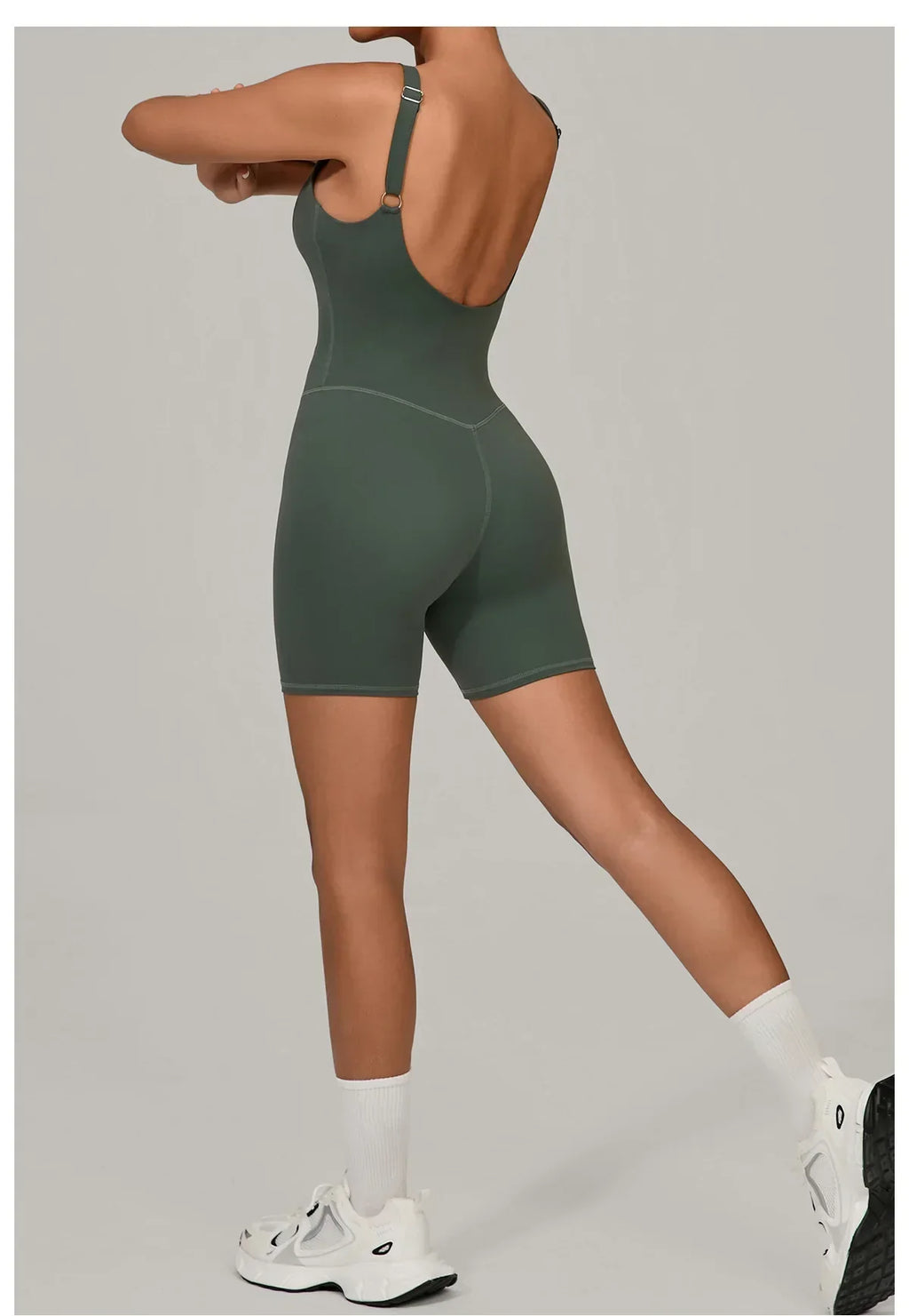 Backless Bodycon Romper - Women's Push-Up Workout Jumpsuit