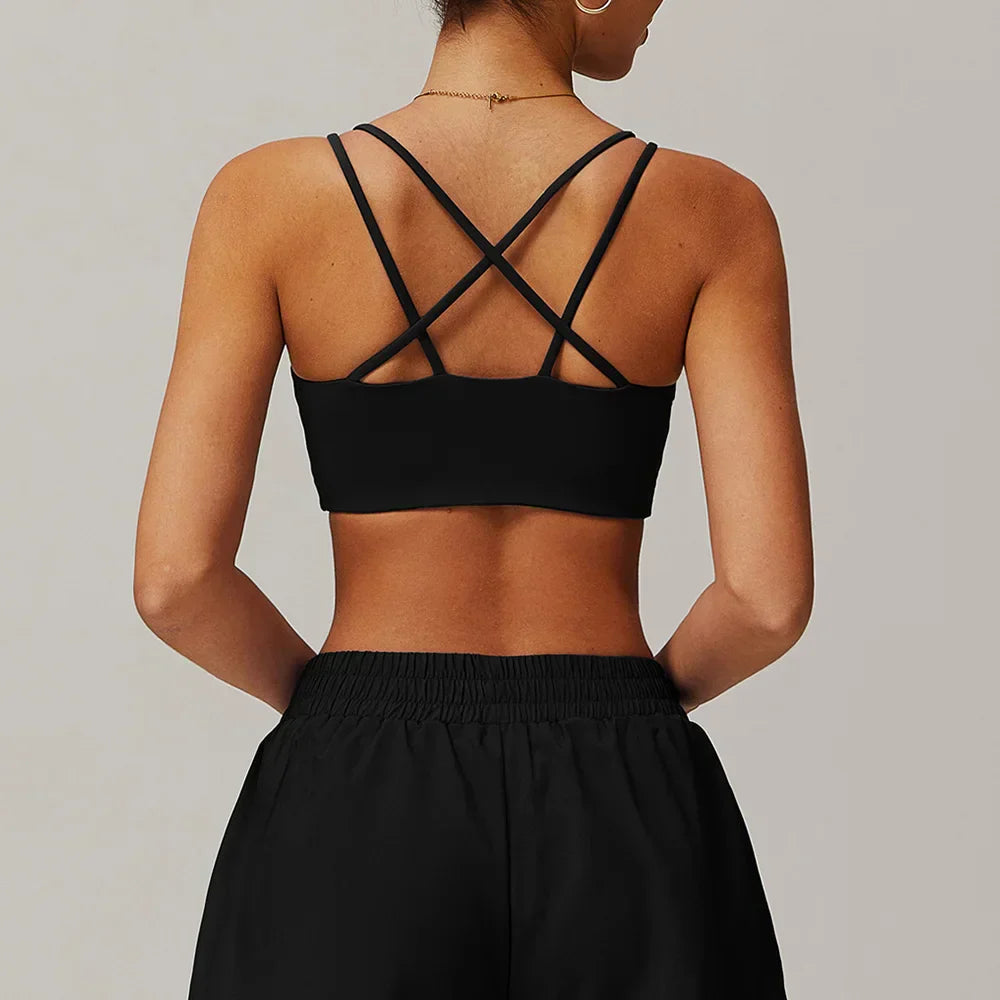 Criss-Cross Back Sports Bra - High-Support Padded Bralette