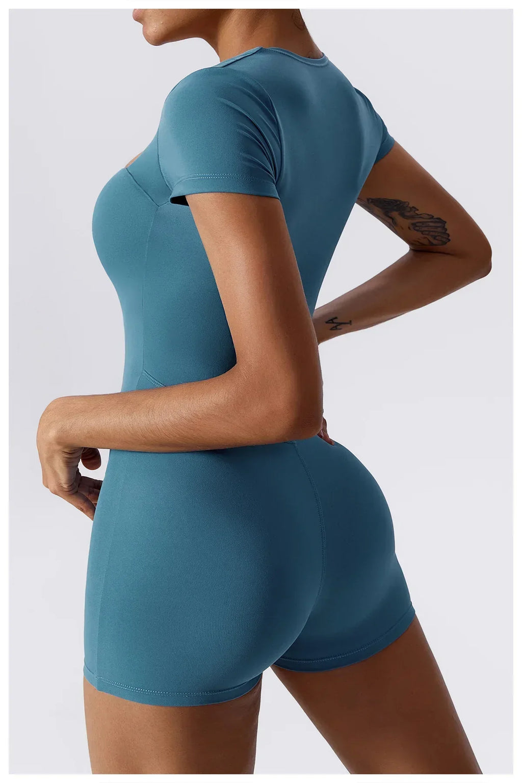Short Sleeve One-Piece Yoga Suit - Women's Push-Up Bodysuit